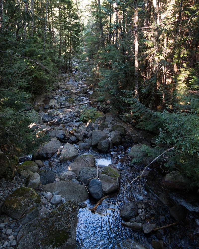 looking down the waterfall from the bridge