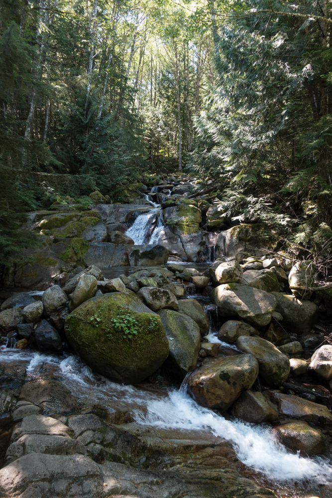 looking up the waterfall from the bridge