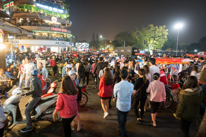 crowds around Hoan Kiem Lake