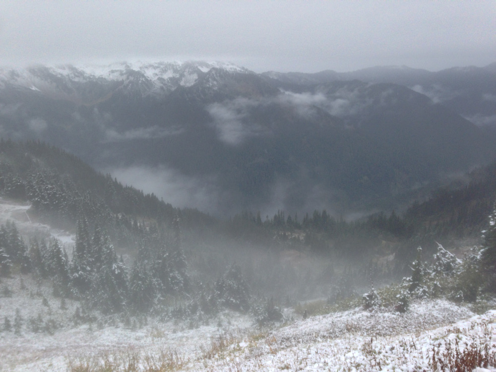 view across the snowy valley