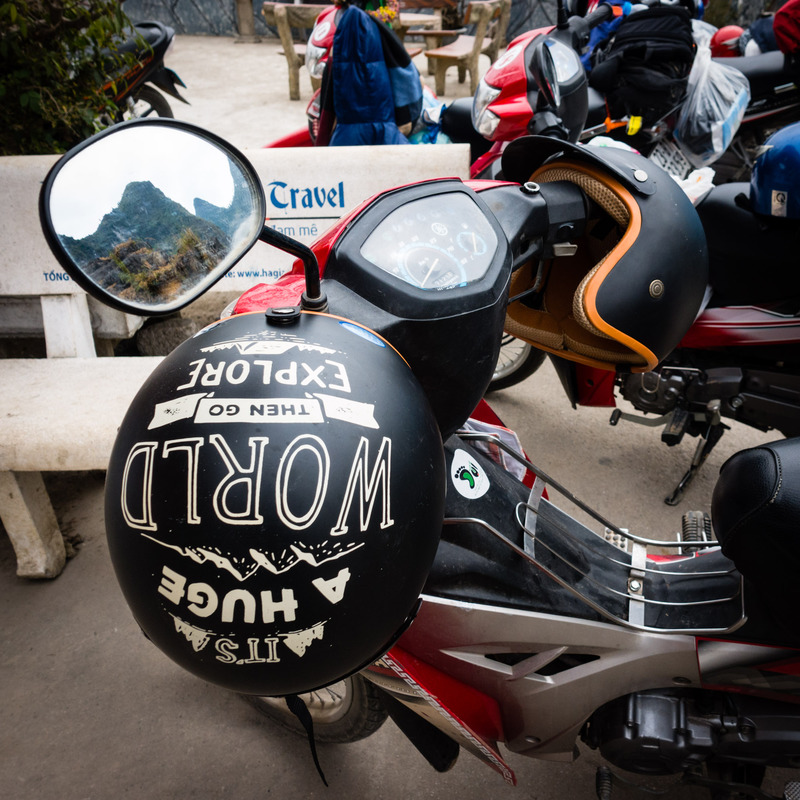 motorcycle helmet with pro-exploration slogan