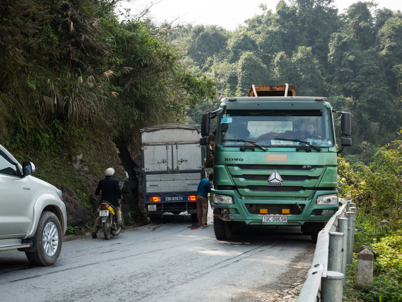 trucks passing