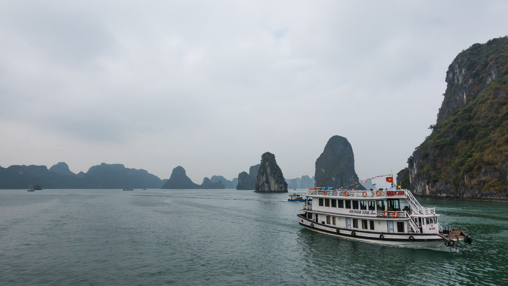 boat heading out to Halong Bay