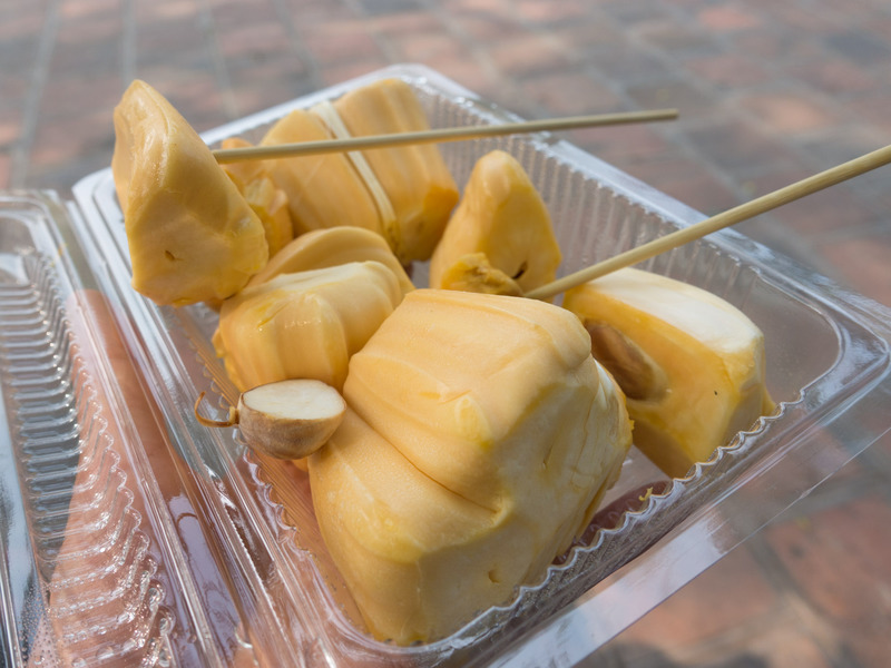plastic box of peeled jackfruit