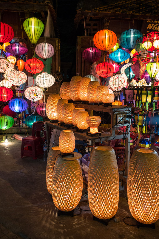 lantern display with standing woven bamboo lights