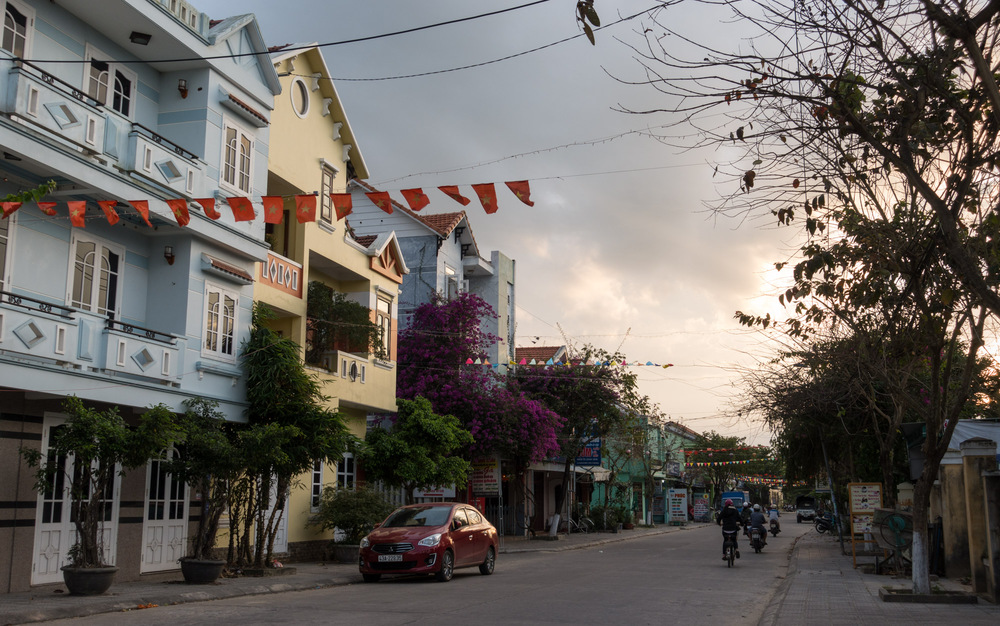 residential street in the morning light