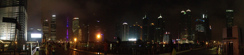 panoramic view of the financial district at night