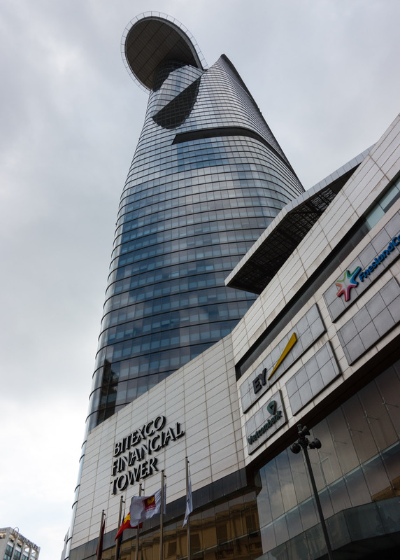 view of Bitexco Tower from below