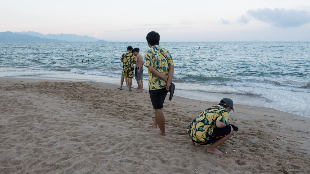 group with matching banana shirts