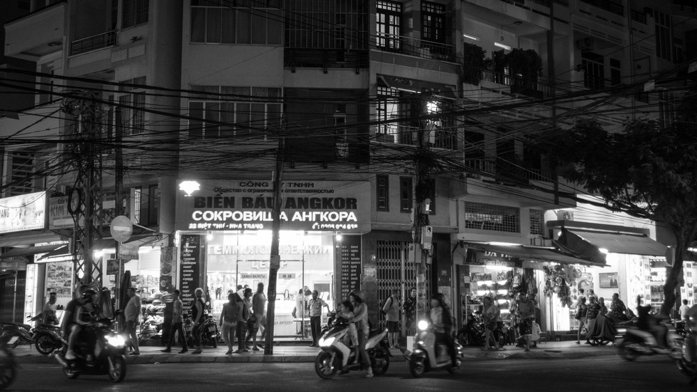 street corner with Russian signs