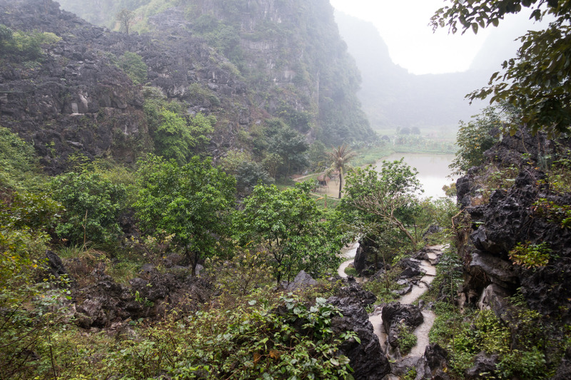 steps down into the valley