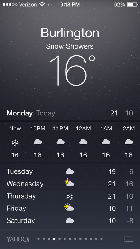 weather app displaying: 16°F