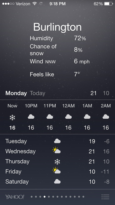 weather app displaying: Feels like: 7°F