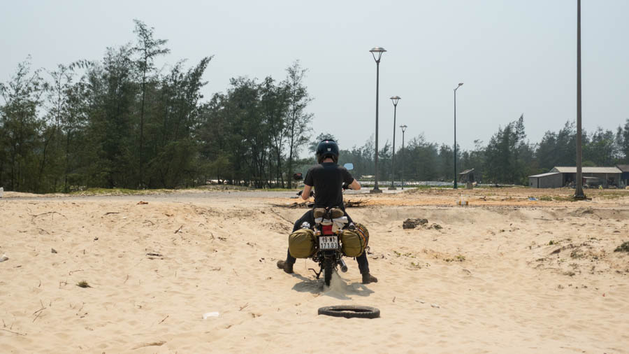 riding the motorbike on the beach