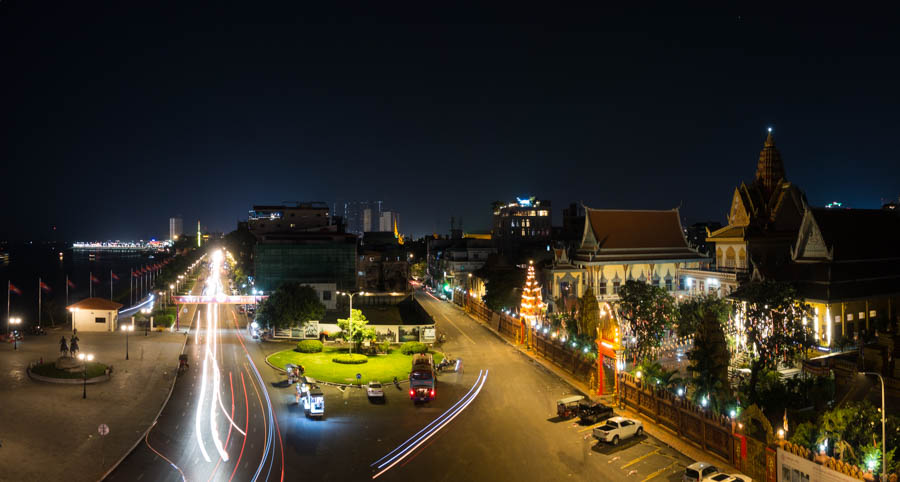 light trails from traffic on Sisowath Quay