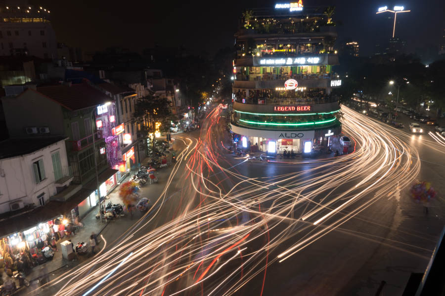 long exposure picture of Hanoi traffic
