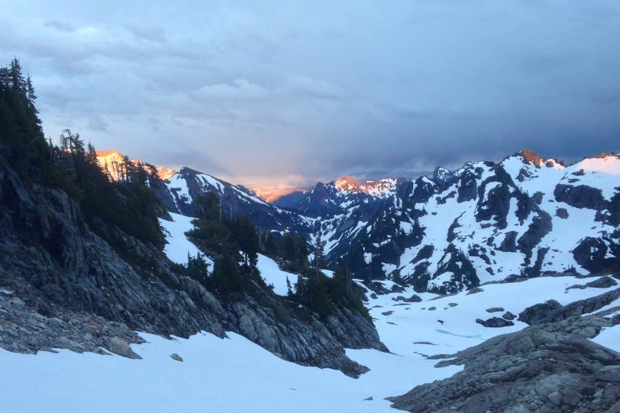 view from the top of the trail at sunset