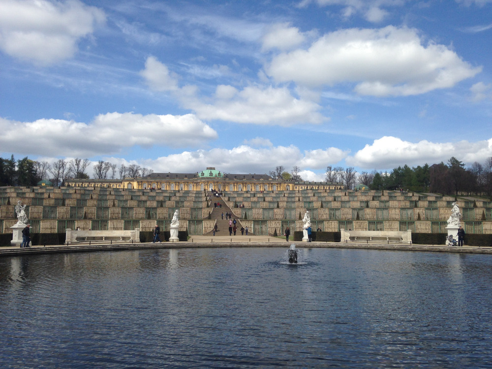 palace fountain with terraces in the background