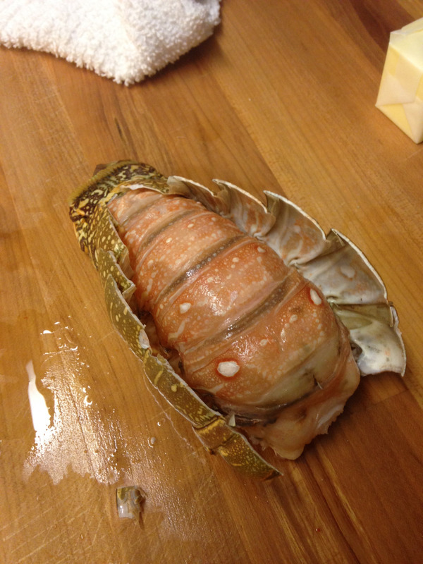 raw lobster tail, with the back cut open
