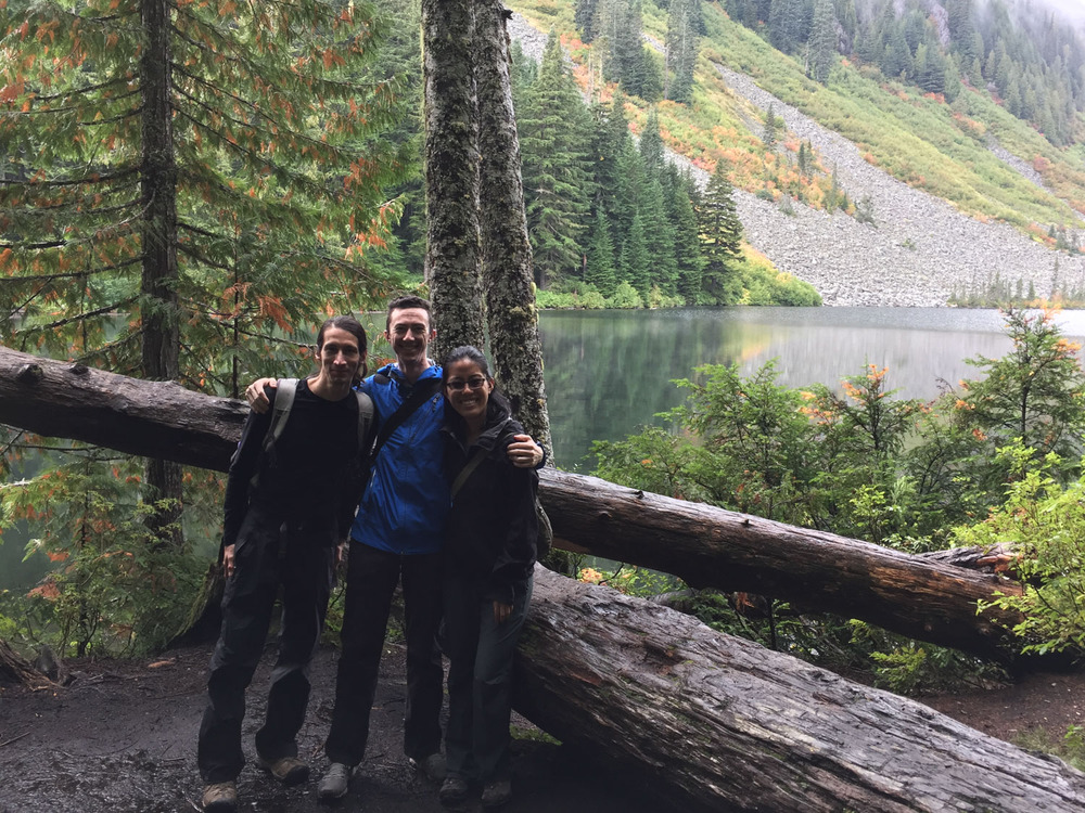 our hiking party in front of Talapus Lake
