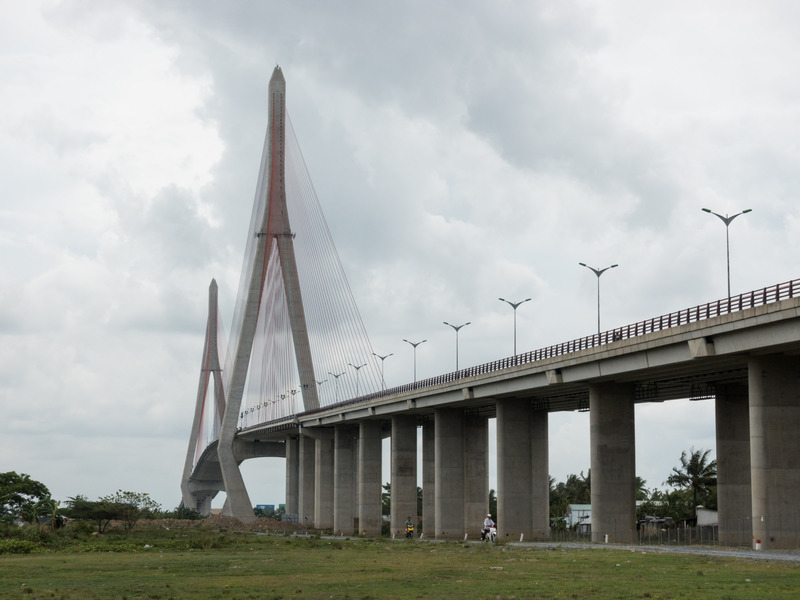 view looking down the bridge