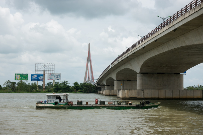 barge in front of the bridge