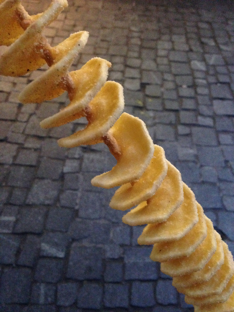 fried potato spiral on a stick