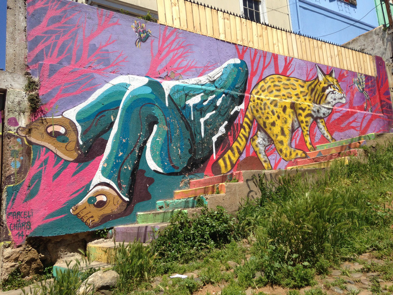 leopard graffiti above a staircase