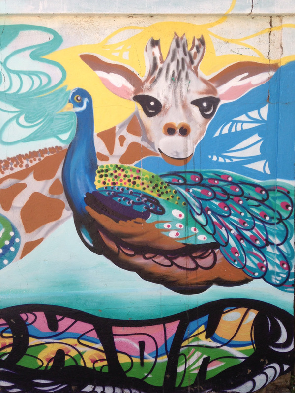 peacock and giraffe graffiti