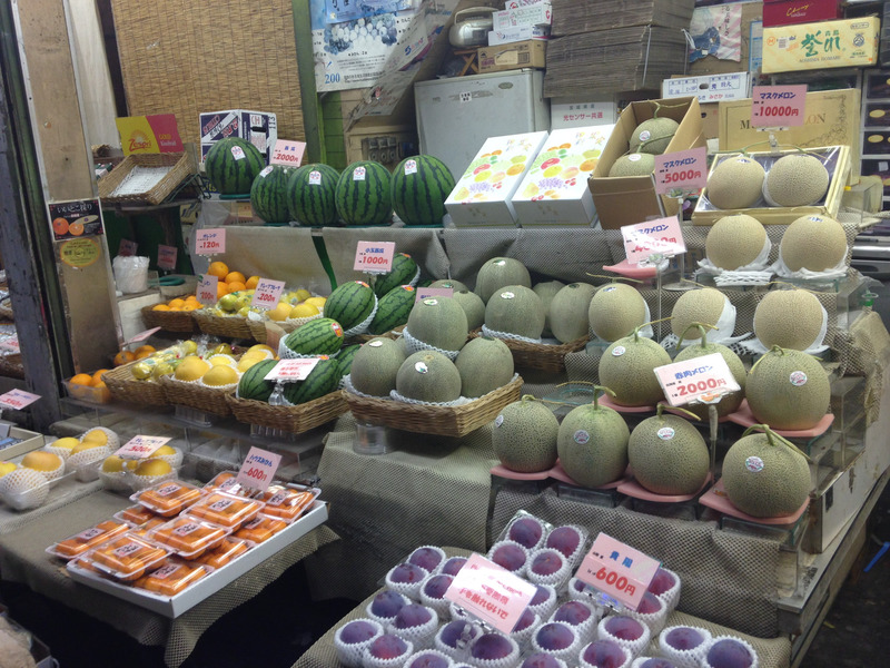 fruit display with melons