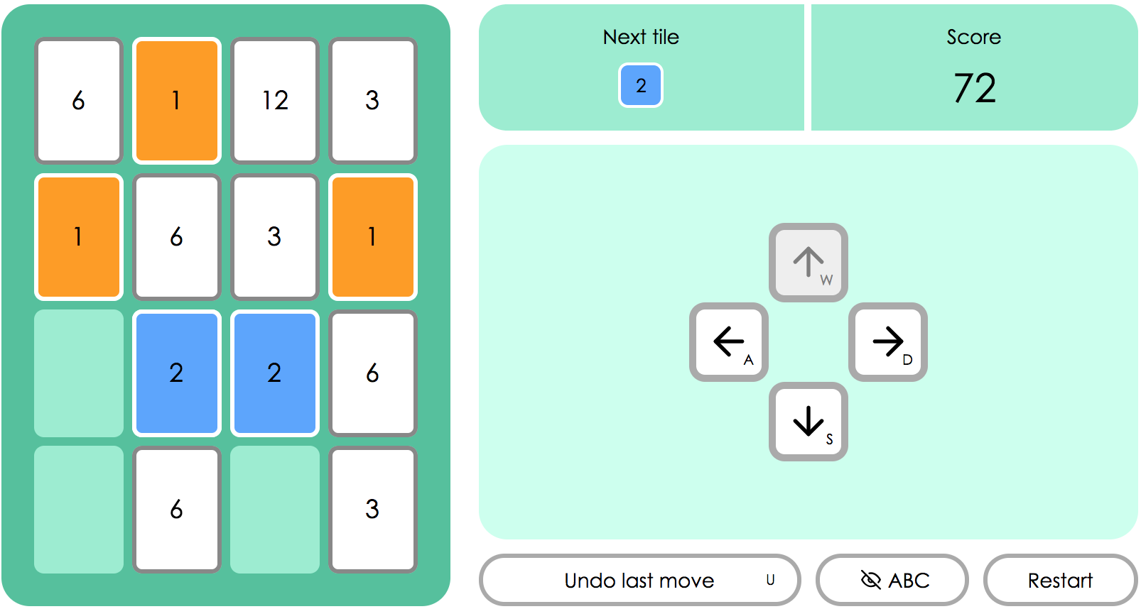 an in-progress game of Trois