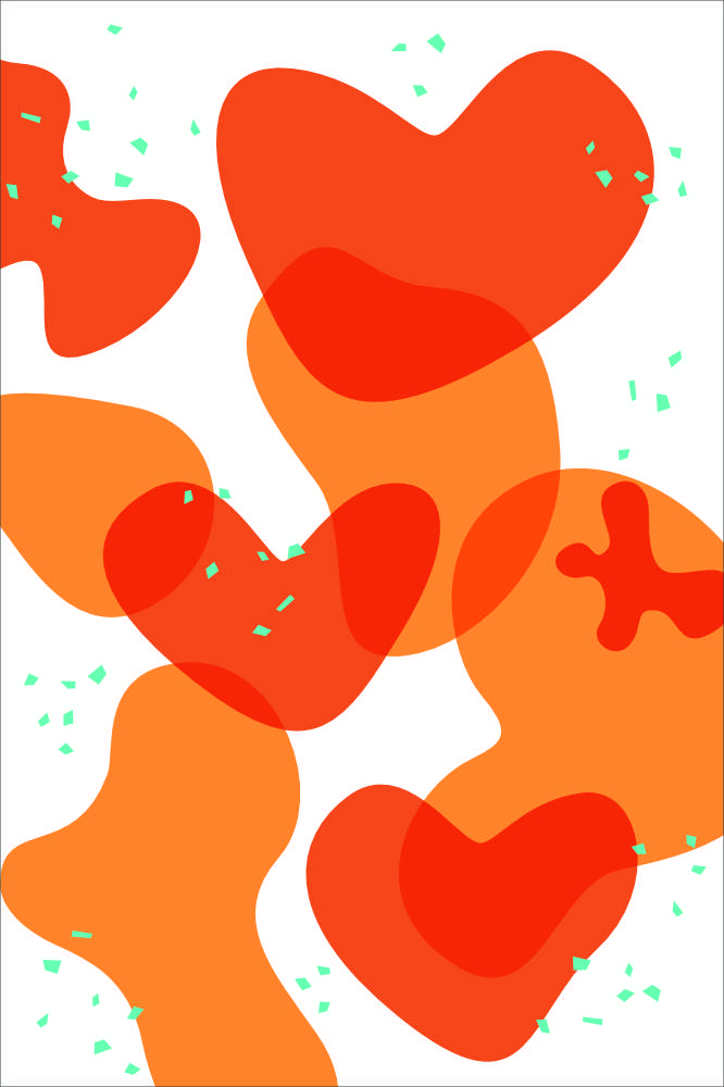 Overlapping orange and red blobs on a white background.