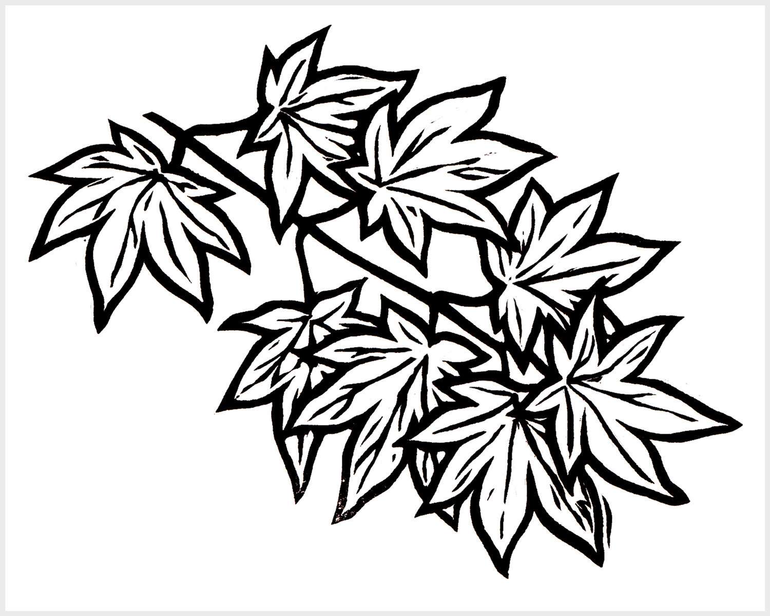 Black and white blockprinted Japanese maple branch