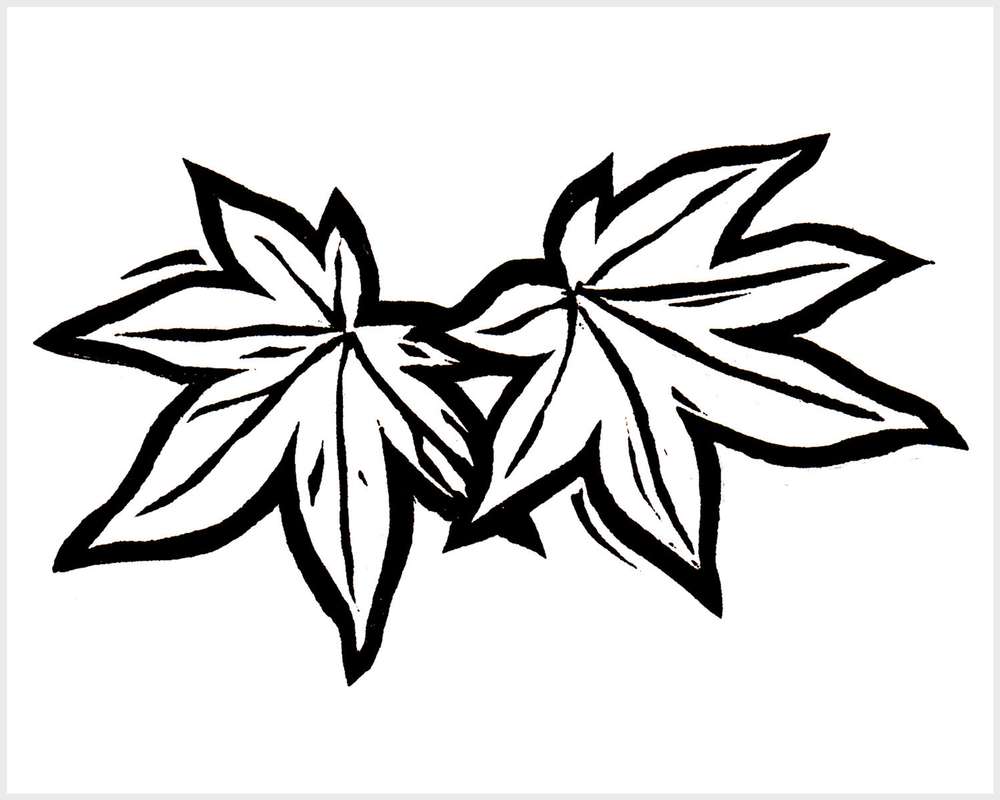 Black and white blockprinted Japanese maple leaves